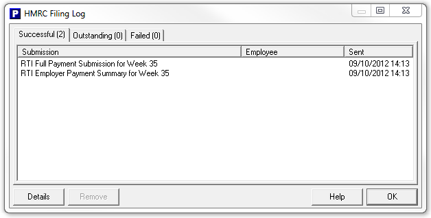 HMRC filing log