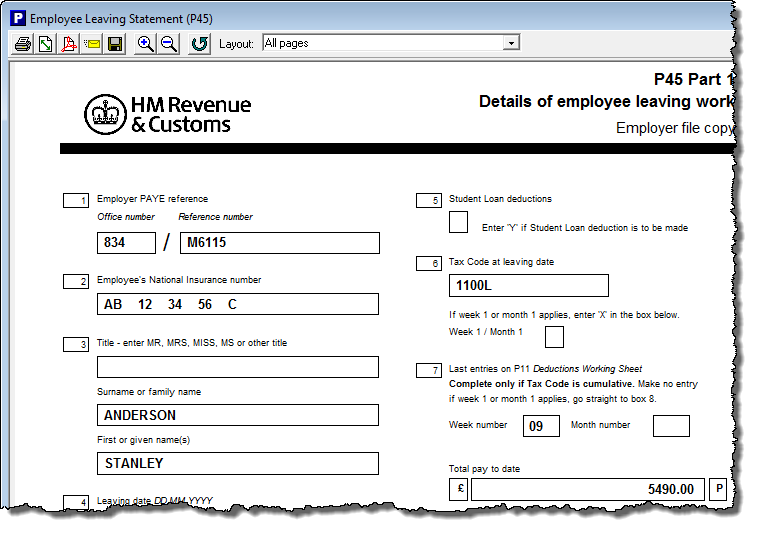 s pay employee slip t Employee and P45  Leaving Moneysoft