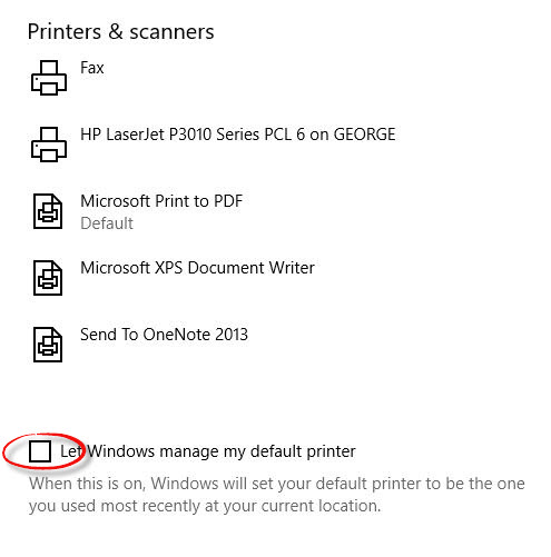 let windows manage my default printer