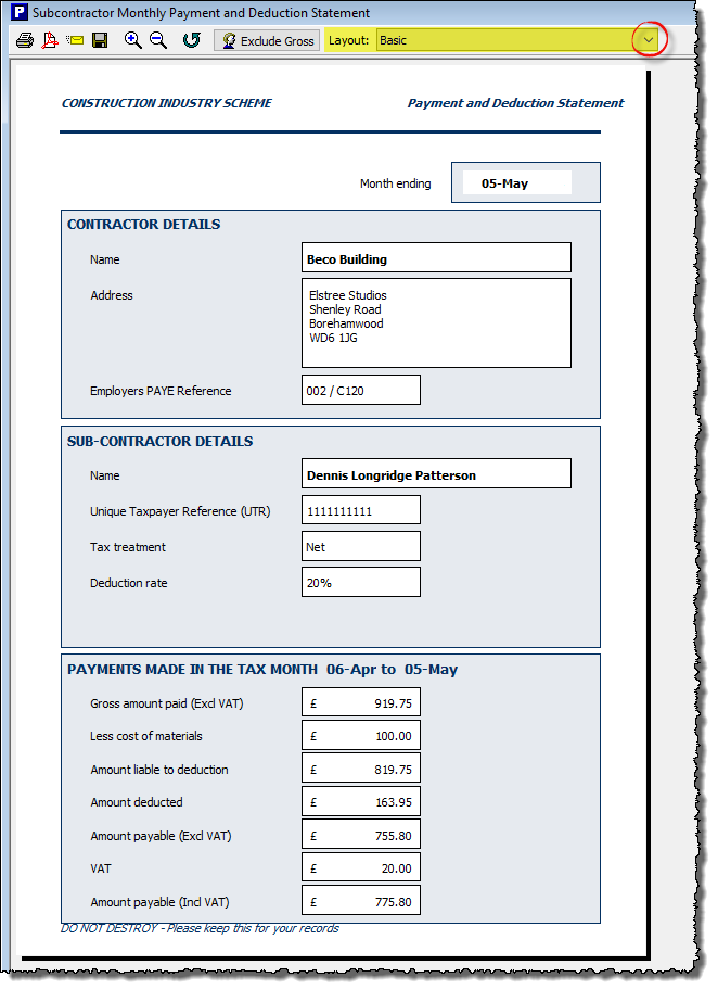 CIS payment and deduction statement