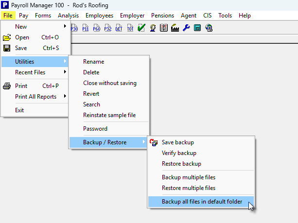backup all files in default folder